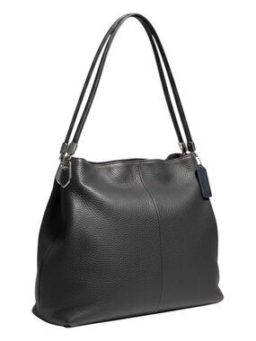 Coach Hallie Shoulder Bag Black Pebbled Leather with Gold Hardware